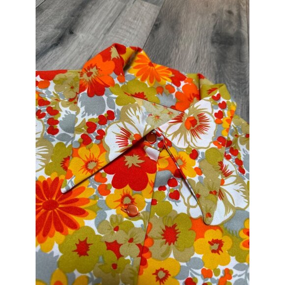 Vintage 70s Floral Button-Up Shirt Long Sleeve Bright Retro Disco Style Ski Shir - Picture 4 of 12
